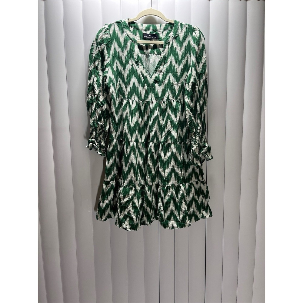 Pomander Place Tuckernuck GREEN Ruffle Mini Dress Tiered Womens M Preppy